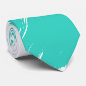 Turquoise Brush Modern White Achtergrond Stropdas (Opgerold)