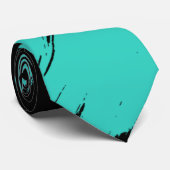 Turquoise Brush Stroke Modern Black Background Stropdas (Opgerold)