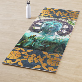 Turquoise Buddha Foto Gold Mosaic Peace Script Yogamat