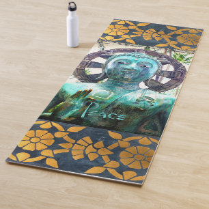 Turquoise Buddha Foto Gold Mosaic Peace Script Yogamat