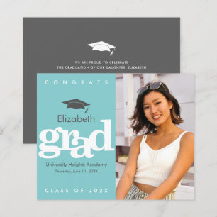 Turquoise budget foto graduatie cap vet uitnodigen