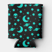 Turquoise buitenaards patroon met sterren en manen blikjeskoeler (Voorkant)