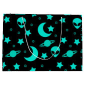 Turquoise buitenaards patroon met sterren en manen groot cadeauzakje (Achterkant)