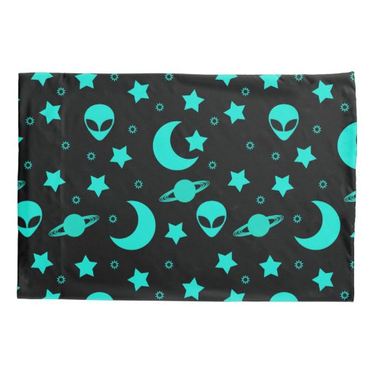 Turquoise buitenaards patroon met sterren en manen kussensloop (Achterkant)