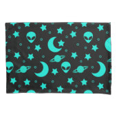 Turquoise buitenaards patroon met sterren en manen kussensloop (Voorkant)