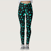 Turquoise buitenaards patroon met sterren en manen leggings (Voorkant)