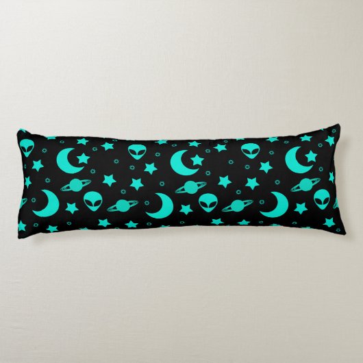 Turquoise buitenaards patroon met sterren en manen lichaamskussen (Achterkant)