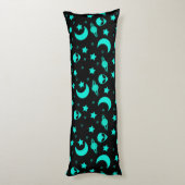Turquoise buitenaards patroon met sterren en manen lichaamskussen (Achterkant (Verticaal))