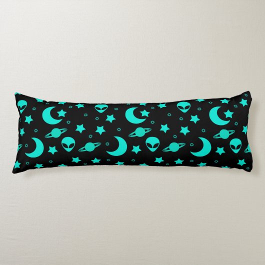 Turquoise buitenaards patroon met sterren en manen lichaamskussen (Voorkant)