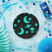 Turquoise buitenaards patroon met sterren en manen papieren bordje (Feest)