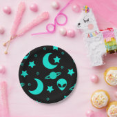 Turquoise buitenaards patroon met sterren en manen papieren bordje (Feest)