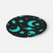 Turquoise buitenaards patroon met sterren en manen papieren bordje (Gekanteld)
