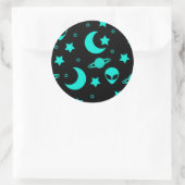 Turquoise buitenaards patroon met sterren en manen ronde sticker (Tas)