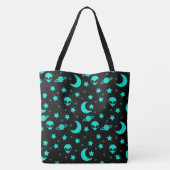 Turquoise buitenaards patroon met sterren en manen tote bag (Achterkant)