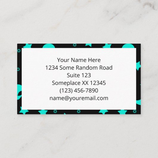 Turquoise buitenaards patroon met sterren en manen visitekaartje (Achterkant)