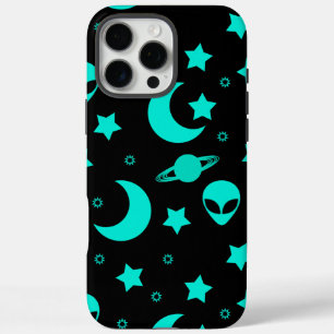 Turquoise Buitenalienerspatroon met Sterren en Man iPhone 16 Pro Max Hoesje