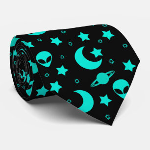 Turquoise Buitenalienerspatroon met Sterren en Man Stropdas