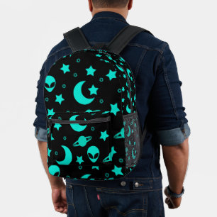 Turquoise Buitenalienpatroon met Sterren en Manen Bedrukte Rugzak