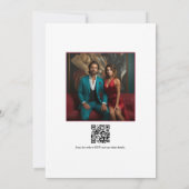 Turquoise & Burgundy Bloemige Trouwfoto QR-code Kaart (Achterkant)