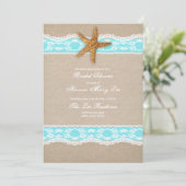 Turquoise Burlap Lace Bridal Shower Invitation Kaart (Staand voorkant)