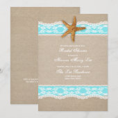 Turquoise Burlap Lace Bridal Shower Invitation Kaart (Voorkant / Achterkant)