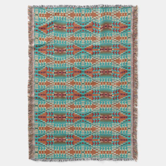 Turquoise Burnt Oranje Bruin Mosaic Pattern Deken (Voorkant Verticaal)