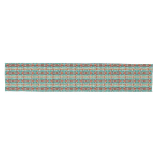 Turquoise Burnt Oranje Bruin Mosaic Pattern Medium Tafelloper (Horizontaal)