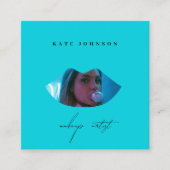 Turquoise Business Logo Foto Make-up Artiest Lip Vierkante Visitekaartje (Voorkant)