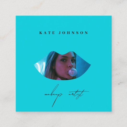 Turquoise Business Logo Foto Make-up Artiest Lip Vierkante Visitekaartje (Voorkant)