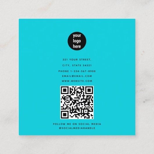 Turquoise Business Logo Foto Make-up Artiest Lip Vierkante Visitekaartje (Achterkant)