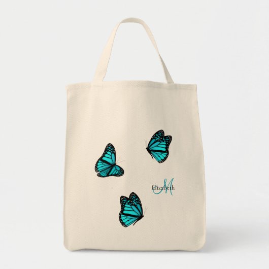 turquoise butterflies die op een briesje flitsen tote bag (Voorkant)