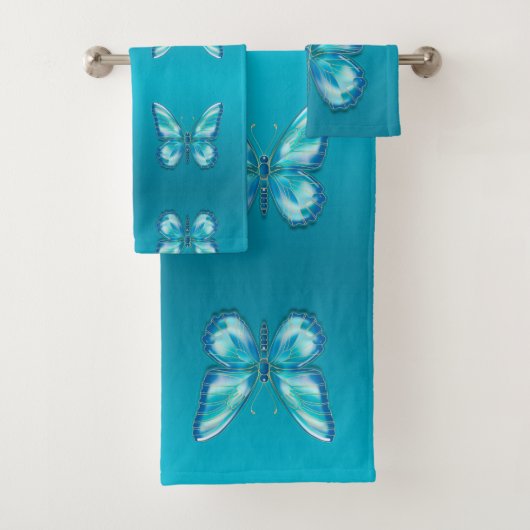 Turquoise butterfly bad handdoek (Insitu)
