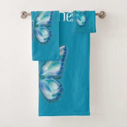 Turquoise butterfly bad handdoek (Insitu)