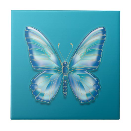 Turquoise Butterfly Ceramic Tegel Tegeltje (Voorkant)
