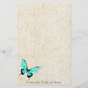 Turquoise Butterfly Faux Handmade Paper Stationery Briefpapier