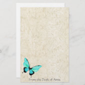 Turquoise Butterfly Faux Handmade Paper Stationery Briefpapier (Voorkant / Achterkant)