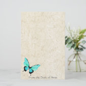 Turquoise Butterfly Faux Handmade Paper Stationery Briefpapier (Staand voorkant)