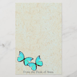 Turquoise Butterfly Faux Handmade Paper Stationery Briefpapier