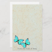 Turquoise Butterfly Faux Handmade Paper Stationery Briefpapier (Voorkant / Achterkant)