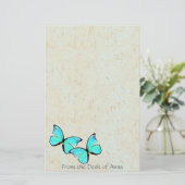 Turquoise Butterfly Faux Handmade Paper Stationery Briefpapier (Staand voorkant)
