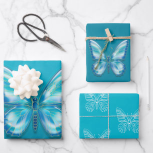 Turquoise Butterfly Inpakpapier Vel