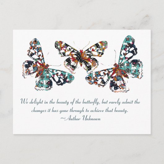 Turquoise Butterfly met Gezegde Briefkaart (Voorkant)