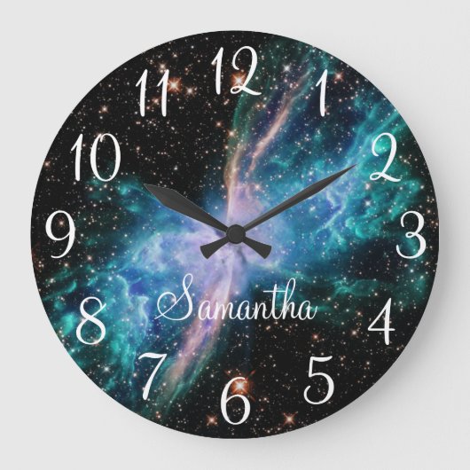 Turquoise Butterfly Nebula Celestial Foto Grote Klok (Voorkant)