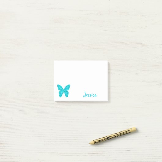 Turquoise Butterfly Persoonlijke meisjesnaam Post-it® Notes (Op bureau)