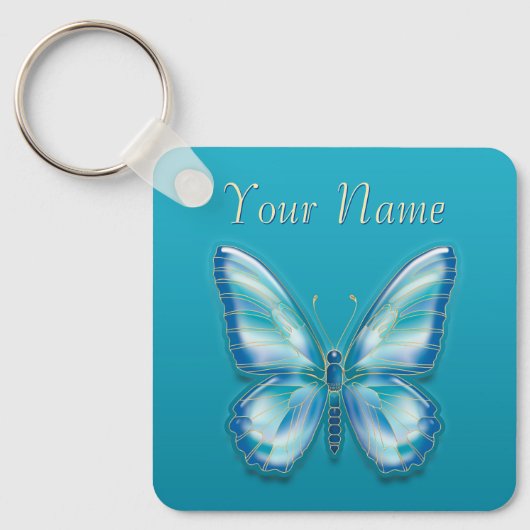 Turquoise Butterfly Sleutelhanger (Voorkant)