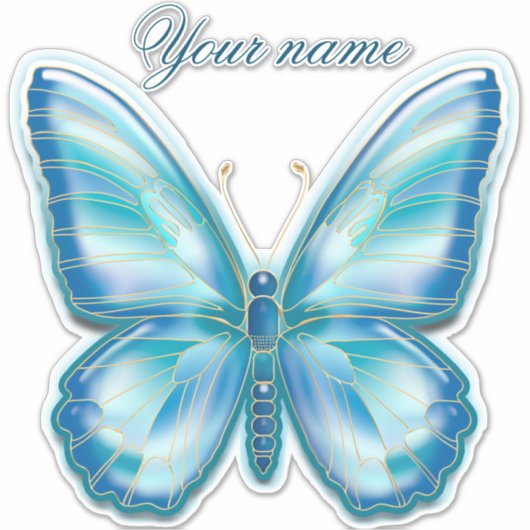 Turquoise Butterfly Sticker (Voorkant)