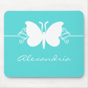 Turquoise Butterfly Swirls Mousepad Muismat