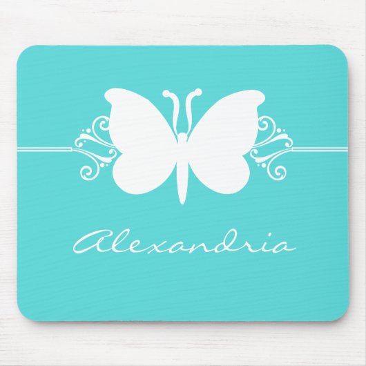 Turquoise Butterfly Swirls Mousepad Muismat (Voorkant)