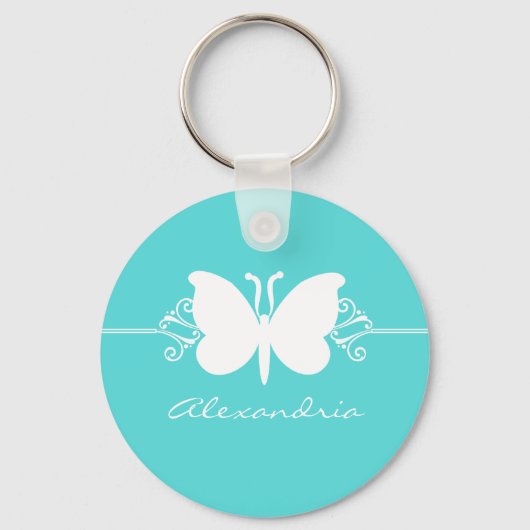 Turquoise Butterfly Swirls Sleutelhanger (Voorkant)