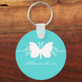 Turquoise Butterfly Swirls Sleutelhanger (Voorkant)